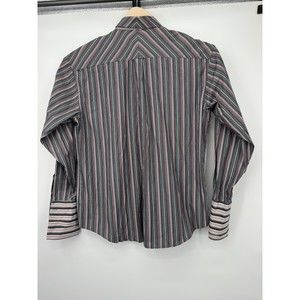 Bugatchi Uomo Mens XL  pink/gray Striped Button Up Long Sleeve Flip‎ Cuff Shirt